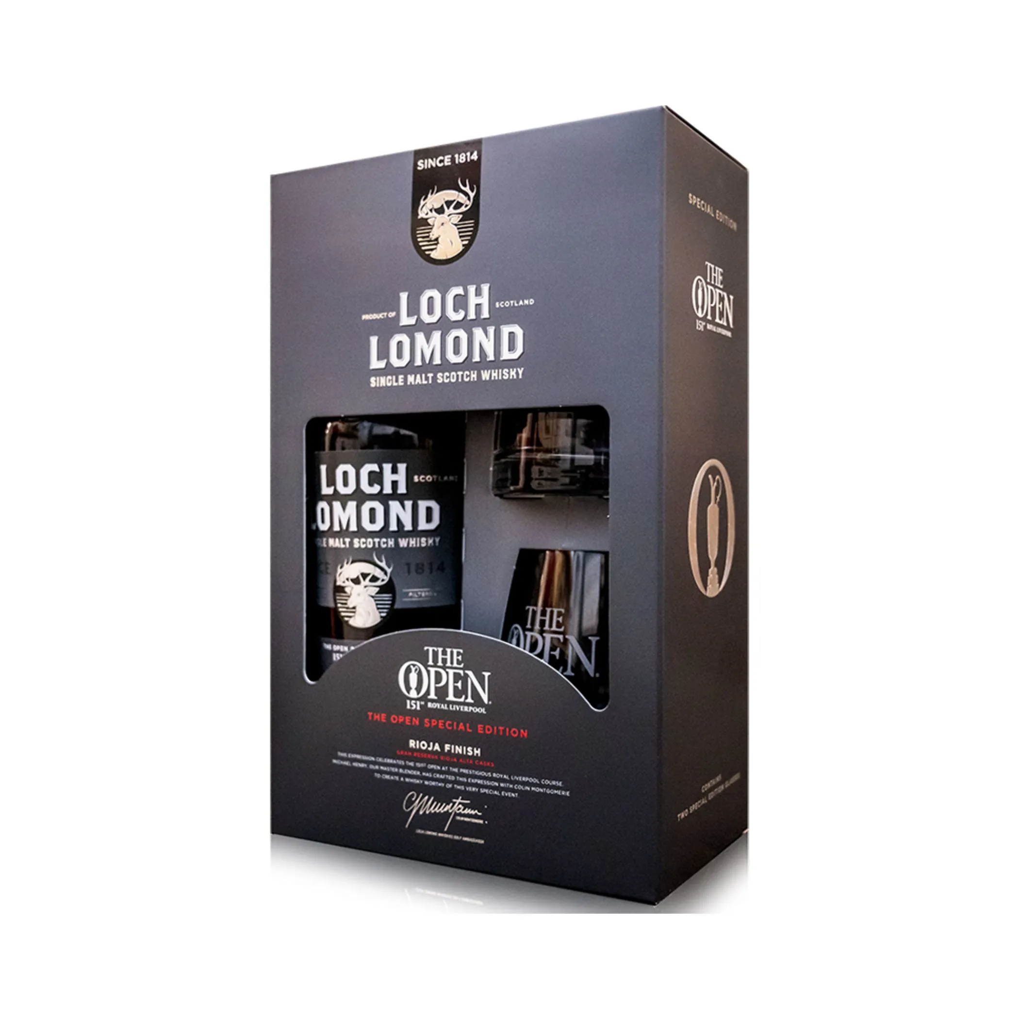 Loch Lomond The Open – Rioja Finish – Geschenkset mit 2 Gläsern – Single Malt Whisky
