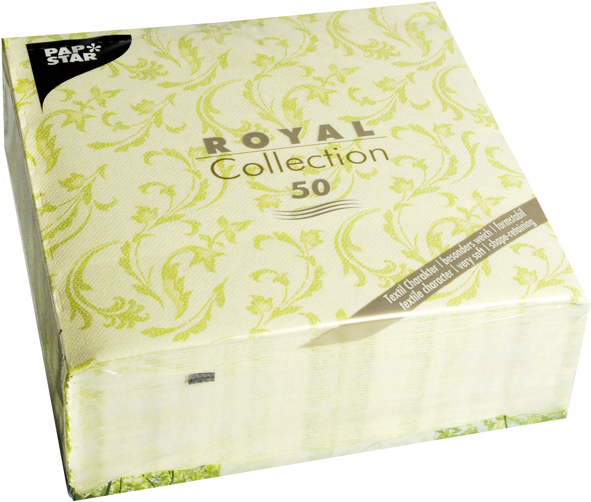 Papstar – Servietten 40 x 40 cm ROYAL Collection Limonengrün Damascato 50 Stück