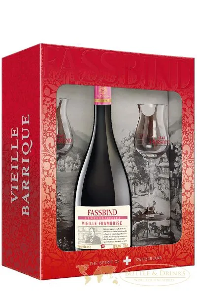 Fassbind Vieille FRAMBOISE alter Himbeerbrand 0,7 Liter in GP mit 2 Gläsern