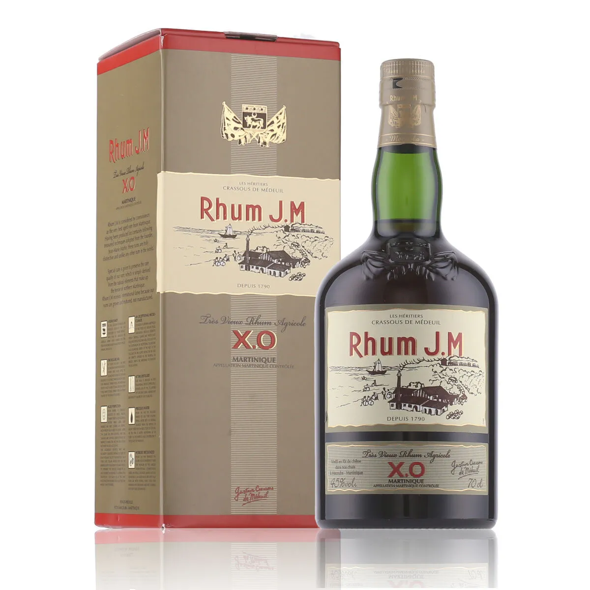 Rhum J.M Les Héritiers Crassous de Médeuil Très Vieux XO 45% Vol. 0,7l in Geschenkbox – Bild 2
